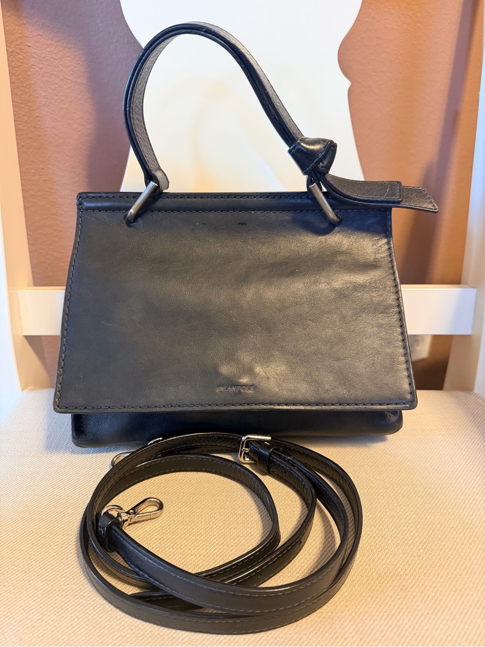 Black Leather Top-Handle Crossbody Bag